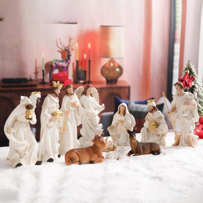 Ovewios Christmas Nativity Set Figurine,Hand Resin Craft Statue Nativity Scene Indoor,Baby Jesus Holy Family Firguines Statue, Nativity Sets for Christmas Indoor, 11 Pcs - Image 1
